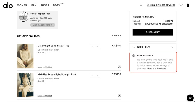 Clear return information displayed at checkout